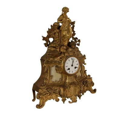 Gilded Bronze and White Marble Fireplace Clock France Late 1800