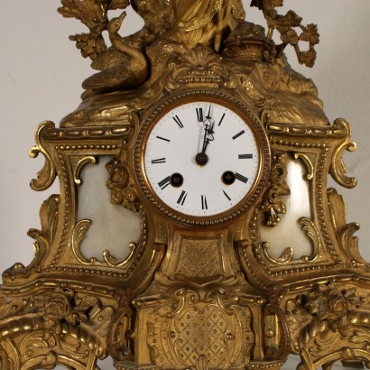 Gilded Bronze and White Marble Fireplace Clock France Late 1800