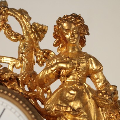 Table Clock Gilded Antimony Alabaster France Late 1800s