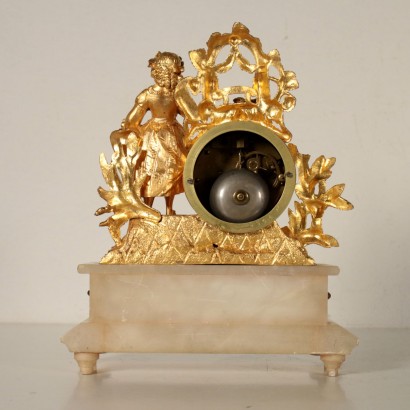 Table Clock Gilded Antimony Alabaster France Late 1800s