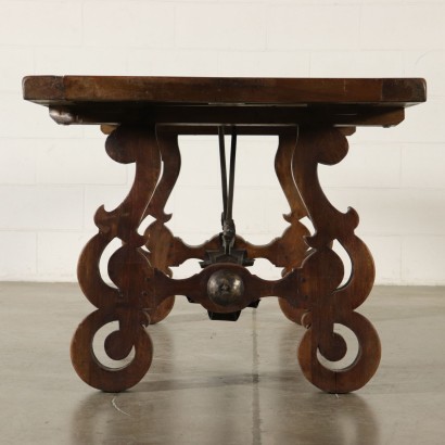 Refectory Table Walnut Lyre Legs Italy First Half of 1900s