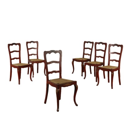 Set of Six Lacquered Chairs Italy First Half of 1900s
