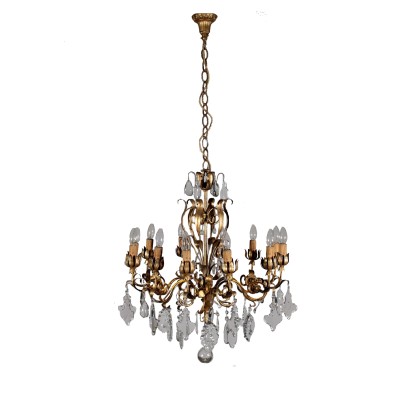 Chandelier with Six Arms Crystal Pendants Italy Late 1800s