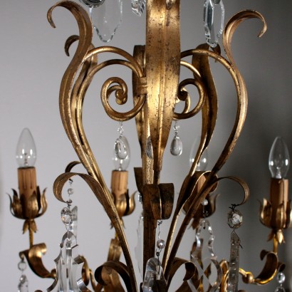 Chandelier with Six Arms Crystal Pendants Italy Late 1800s