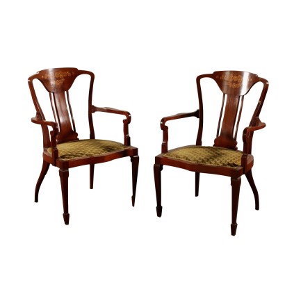 Pair of Liberty Armchairs Padded Seat Italy Early 1900s