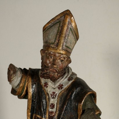 Wooden Sculpture St. Ambrose Italy 17th Century