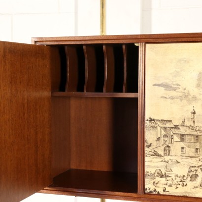Bookcase Mahogany Veneer Brass Vintage Italy 1960s