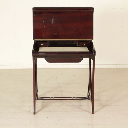 Writing Desk Mahogany Veneer Leatherette Vintage Italy 1980s