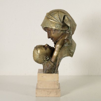Mutter mit Kind Bronze Marmor A. Merente 19.-20. Jahrhundert