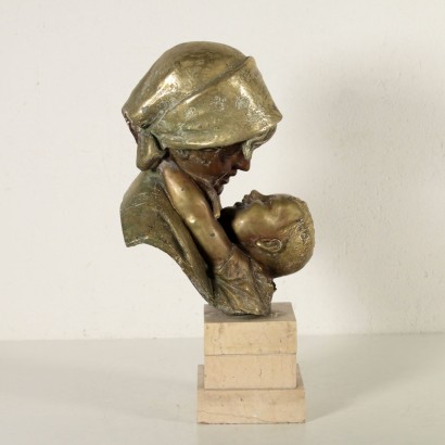 Mutter mit Kind Bronze Marmor A. Merente 19.-20. Jahrhundert
