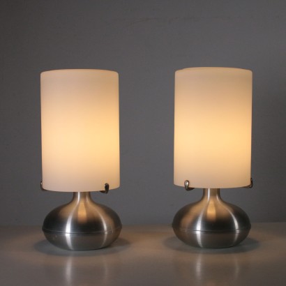 Pair of Table Lamps Aluminium Glass Vintage Italy 1970s
