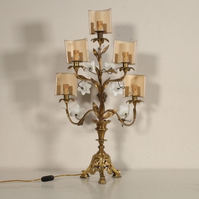 Lampe de Table Bronze Verre blanc Italie Première moitié '900