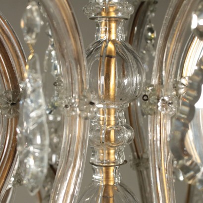 Lustre à huit Bras Fer doré Verre Cristal Italie Premier '900
