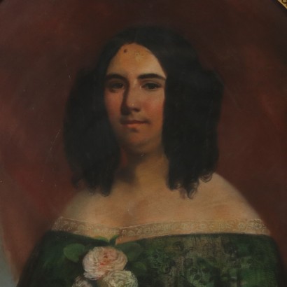 Portrait of Dame Painting on Cardboard 19th Century