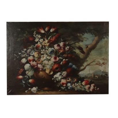Still Life with Flowers Oil Painting Mid 20th Century