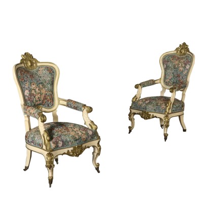 Pair of Gilded Armchairs Louis Philippe Italy Mid 19th Century