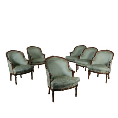 Set of Six Revival Armchairs Beech Italy First Half of 1900s