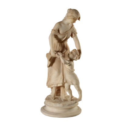 Alabaster Statue Woman with Child Art Nouveau Italy