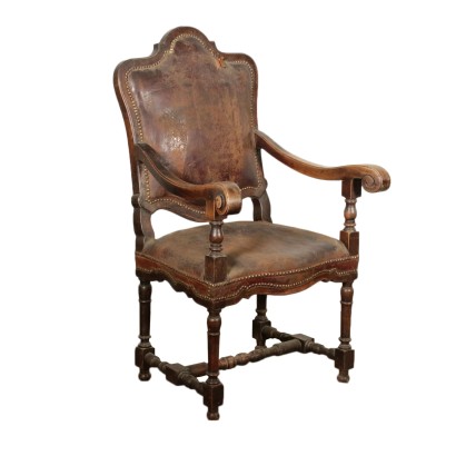 Revival Walnut Armchair Italy First Half of 1900s