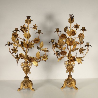 Pair of Candle Holders Gilded Bronze Italy Late 1800s
