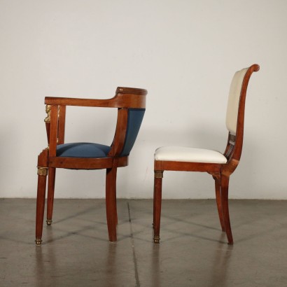 Revival Armchair and Chairs Mahogany Italy First Half of 1900s
