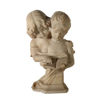 White Marble Statue Young Children Late 1800s