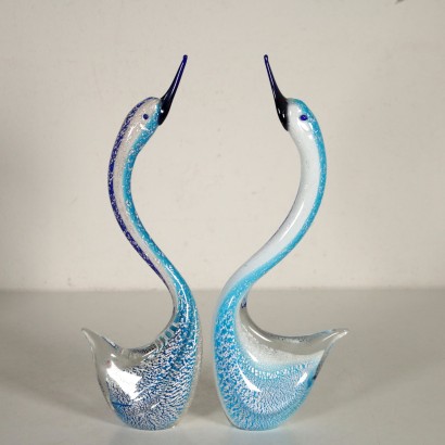 Blown Glass Swans Rosis Manufacture Murano Italy 20th Century