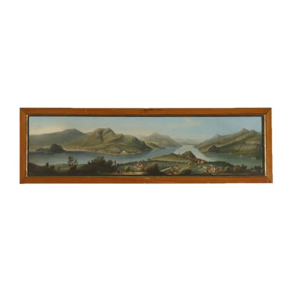 Aquarell drucken Blick auf den Comer See Italien 19. Jahrhundert.