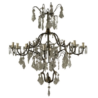 Chandelier Brass Glass Italy First Half of 1900s