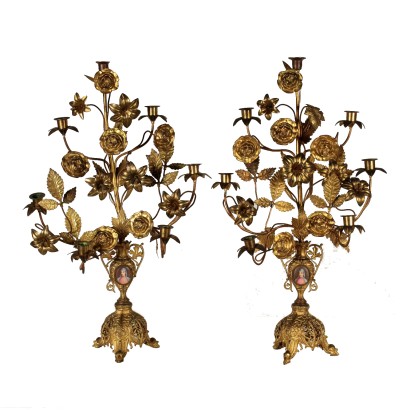 Pair of Candle Holders Gilded Bronze Italy Late 1800s