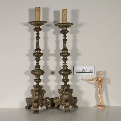 Pair of Candle Holders Gilded Sheet Italy 18th Century