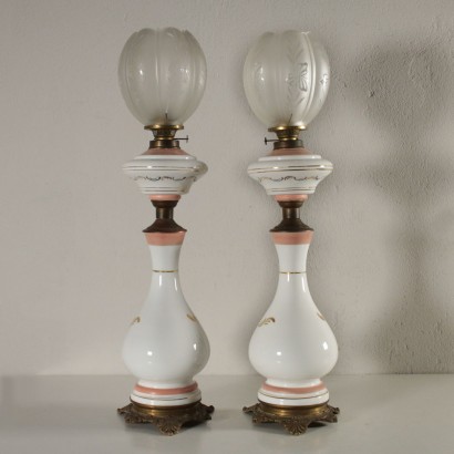 Paar Öllampen Glas Bronze Frankreich 20. Jahrhundert