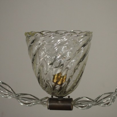 Ceiling Lamp Blown Glass Brass Vintage Italy 1940s