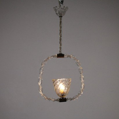 Ceiling Lamp Blown Glass Brass Vintage Italy 1940s