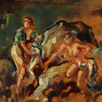 Female Figures of Bathers Oil Painting Mid 20th Century
