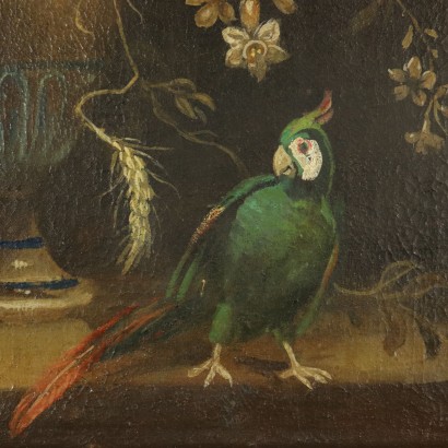 Stillleben mit Blumen und Papagei Ölgemälde 20. Jahrhundert