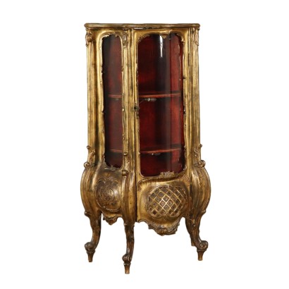 Revival Carved Gilded Glass Cabinet Italy 20th Century