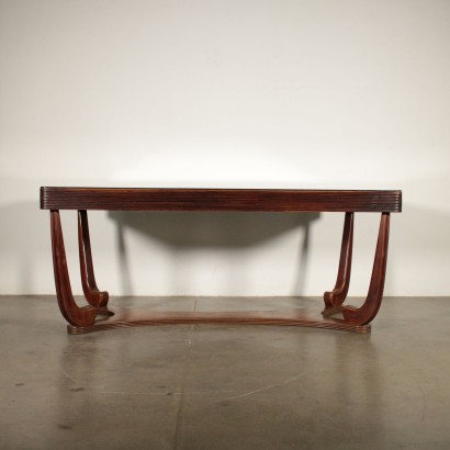 Table Hêtre teint Noyer Verre Fabriqué en Italie Années 40-50