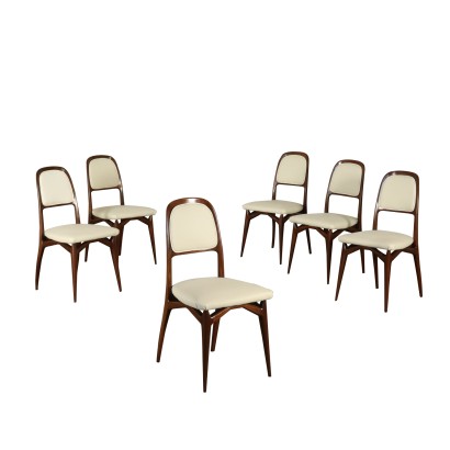 Set of Chairs Mahogany Leatherette Vintage Italy 1950s-1960s