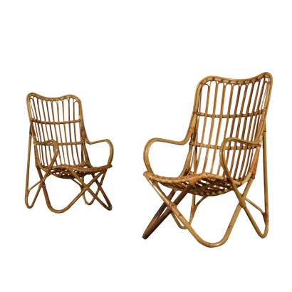 Pair of Wicker Armchairs Vintage Italy 1960s-1970s