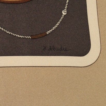 Foulard vintage en soie marron particuli&#232;re Herm&#232;s