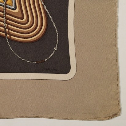 Bufanda vintage en seda marr&#243;n particular de Herm&#232;s