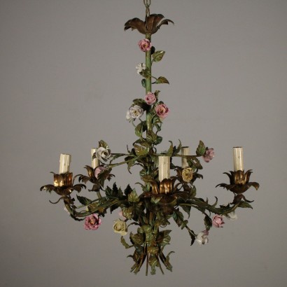 Chandelier with Flowers Iron Italy 20th Century