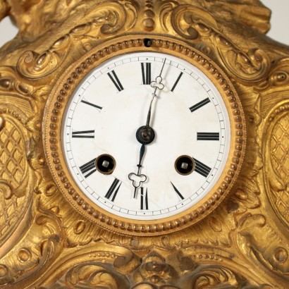 Table Clock on Wooden Base Gilded Antimony France Late 1800s
