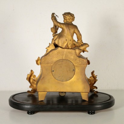 Table Clock on Wooden Base Gilded Antimony France Late 1800s