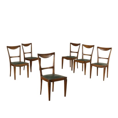 Set of Chairs Leatherette Beech Vintage Italy 1940s
