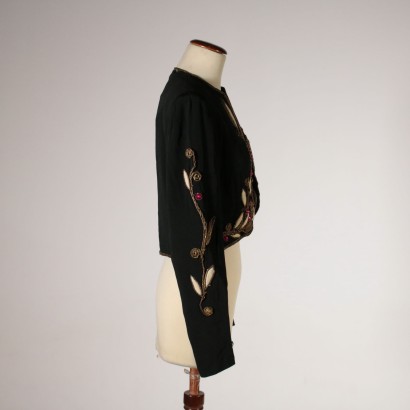 Vintage Silk Crepe Jacket with Applications Milan Italy 1950s-1960s