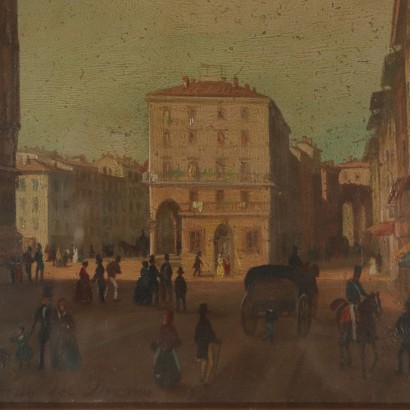 Glimpse of Milan Oil Painting on Board Mid 20th Century