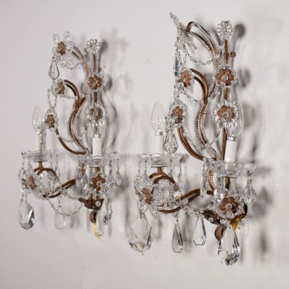 Paar Wandlampen mit Glasbehänge Italien 20. Jahrhundert