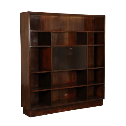 Bookcase Veneered Stained Beech Wood Vintage Italy 1940s